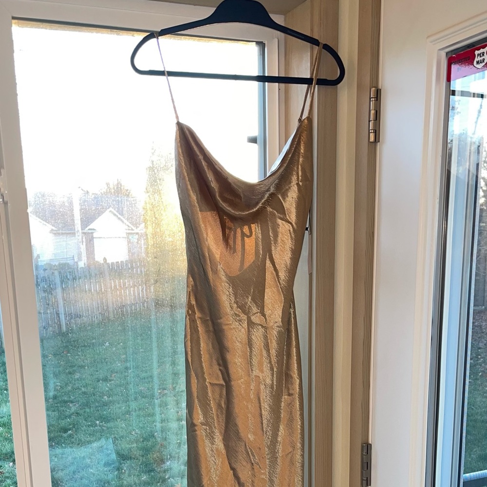 Sold! Gold Zahra Satin Slip Dress - Picture 2 of 12